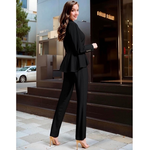 HYBRID & COMPANY • Casual Work Office Dressy Lapel Peplum Blazer Coat - Picture 4 of 6